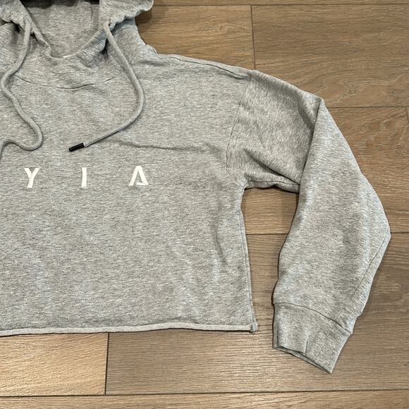 ZYIA ACTIVE Heathered Gray Raw Edge Cropped Pullover Cotton Gym Hoodie Size XS - Picture 5 of 11